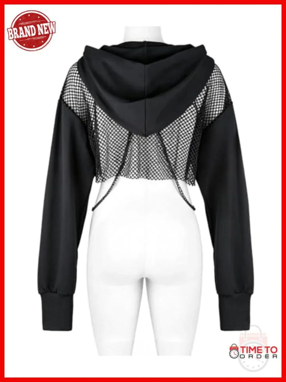 Gothic Long Sleeve Crop Hoodie Sweatshirt with Chain Punk Print_3